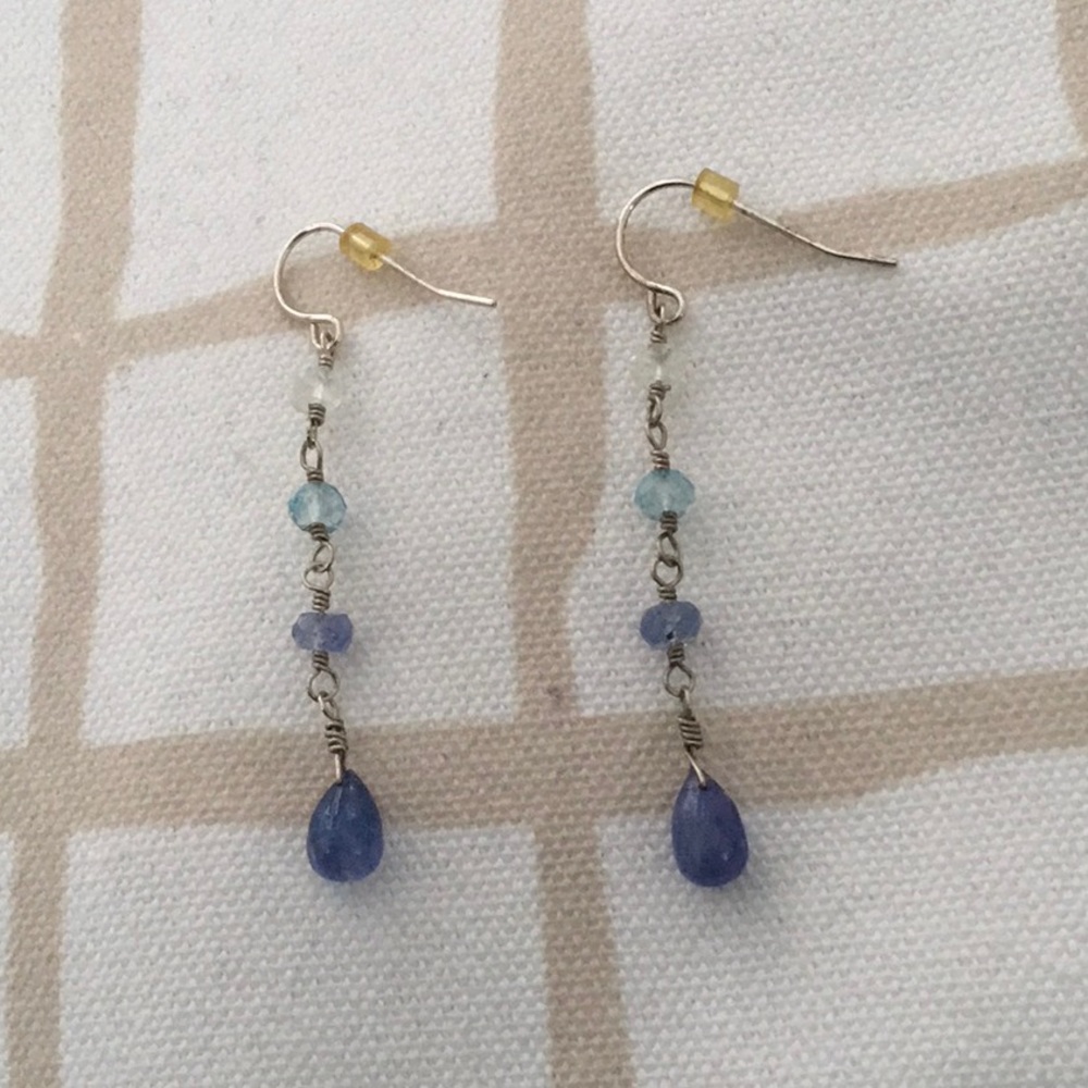 Sterling Tanzanite, Aquamarine & Peridot Earrings